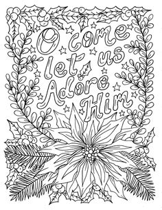 an adult coloring page with the words joy and joy on it, surrounded by holly leaves