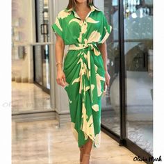 Olivia Mark - Elegant High-Waisted Asymmetrical Long-Sleeved Dress Set Breezy Shirt, Festival Dresses, Women's Summer Dresses, Camp Collar Shirt, Robes Glamour, Robes D'occasion, Lazy Summer Days, Women Summer Dresses, Natural Luxury