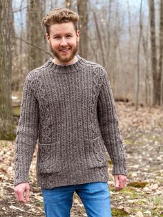 This cushy, unisex cardigan or pullover in eight teen and adult sizes (XS, S/M, L, 1X, 2X, 3/4X, 5X, 6X) is a fun, fast knit with deliciously easy-to-work texture all over. Knit flat in pieces from hem to neck, it has crew neck or V-neck options—and yes, pockets! The neck and front bands are completed with yummy ribbing for a soft finish. Intended to be worn with a slight drop shoulder and boxy/oversized fit, this sweater can easily be shared between mates if it doesn’t cause a squabble (but you Casual Long Sleeve Knitting Pattern For Cold Weather, Casual Knitted Sweater For Cold Weather, Snug Long Sleeve Knit Sweater, Casual Snug Cable Knit Sweater, Relaxed Fit Long Sleeve Knit Sweater, Casual Long Sleeve Knitting Pattern, Knotty Pine, Grandpa Sweater, Button Cardigan