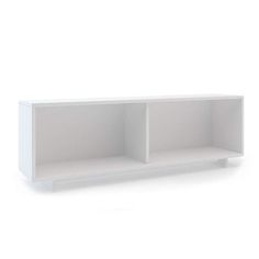 a white shelf with two open shelves on each side