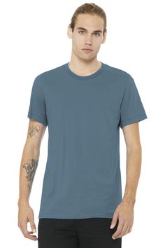 Unisex Jersey T-Shirt - STEEL BLUE - S | Bella + Canvas Jersey T-Shirt in Steel Blue Size Small | Ringspun Cotton Columbia Blue, Work Wear Women, Deep Teal, Heather Black, Steel Blue, Zip Sweatshirt, V Neck Tee, Jersey Shorts, Bella Canvas