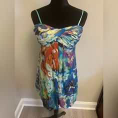 Women’s Blue Sundress Perfect For A Day Out. Never Worn Before, Great Condition! Size 10. Blue Ruched Flowy Mini Dress, Blue Flowy Ruched Mini Dress, Flowy Blue Ruched Dress, Blue Ruched Summer Dress, Blue Sundress, Cache Dress, Sundress, Fashion Inspo, Color Blue