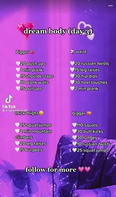 a purple background with lots of hearts on it and the words dream body day 2