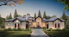 this is an artist's rendering of the front elevation of these luxury home plans