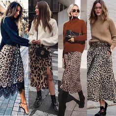 Slip Skirt Outfit, Rok Outfit, Skirt Inspiration, Leopard Print Skirt, Leopard Skirt, Looks Chic, 가을 패션, Looks Style