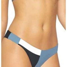 Pilyq Sky Blue Bikini Swim Bottom Color: Blue White Black Size: Small Scoop Trim Cheeky Coverage Style Colorblock Pattern Ruched Back Hand Wash Only Blue Stretch Color Block Swimwear, Blue Color Block Stretch Swimwear, Blue Color Block Bottoms For Beach, Blue Color Block Swimwear For Poolside, Trendy Blue Swimwear For Pool, Trendy Blue Swimwear For Sunbathing, Trendy Blue Stretch Swimwear, Trendy Blue Swimwear, Blue Color Block Beachwear Bottoms