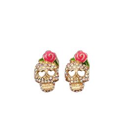 Halloween Style Candy Skull Stud Earrings. Pastel Rhinestones Give A Soft Look With A Pink And Green Rose. Cut Out Heart Shaped Eye Sockets. Nwt! 925 Silver Post Pink Skull Jewelry For Halloween, Louis Vuitton Earrings, Candy Skull, Swan Necklace, Festival Chic, Dior Earrings, Candy Skulls, Halloween Style, Kendra Scott Necklace