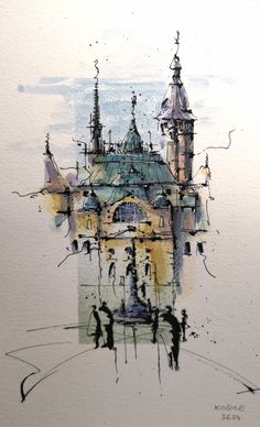 ink watercolor Pen And Watercolor Architecture, Ink Architecture, City Watercolor, Ink Watercolor, Pen And Watercolor, Pen And Ink, Mixed Media, Sketch Book