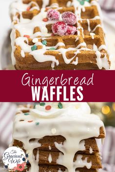 gingerbread waffles with white icing and sprinkles on top