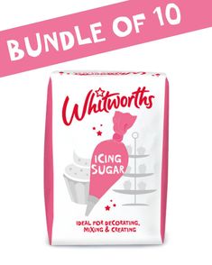 a package of whitworths icing sugar on a white background with pink ribbon