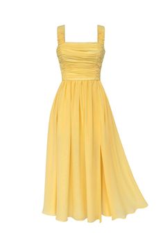 Feel beautiful when you celebrate a special day wearing our lovely Chiffon Midi Dress. Drapery on the bodice and straps create a fairy and romantic feel. The textured fabric is made of soft, airy chiffon that gives off dreamy and light vibes. Complete the outfit with heels and clutch. Outfit With Heels, Yellow Chiffon Dress, Tulle Midi Dress, Draped Bodice, Yellow Tea, Chiffon Midi Dress, Engagement Dresses, Feel Beautiful, Tea Length