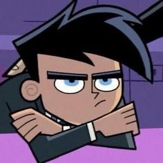 an animated character with black hair and blue eyes looking at something in the distance while holding his arm out