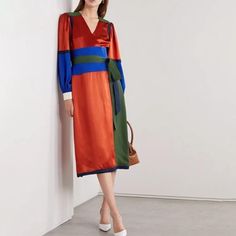 Stunning Tory Burch Color Block Wrap Dress . Great For Any Special Occasion, Or Just Dinner Out Brand New With Tags 46 1/2 “ Long 16 1/2 “ Across Waist And 18 1/2 “ Across Under Arm Comes With The Green Wrap Tie Orange Midi Dress, Tory Burch Dress, Silk Wrap Dresses, Embroidered Midi Dress, White Sleeveless Dress, Long Midi Dress, Silk Print Dress, Tweed Dress, Fashion Designs