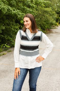 lorelai sweater top Trendy Button-up Fall Vest, Trendy Fall Blouse For Layering, Cotton Knit Top For Layering In Fall, Trendy Fall Layering Blouse, White Knit Button-up Top, White Knit Blouse For Fall, Versatile White Knit Top For Layering, White Button-up Tops For Fall, Chic White Sweater Vest For Fall