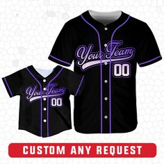 - Premium Material: Our Baseball Jerseys for women men are made from lightweight polyester, boxed flatback mesh fabric offers outstanding durability, insulation, and wrinkle resistance, which provide our customers with a great put-on experience. The elegant workmanship ensures the custom baseball jerseys fits your body excellently. - Customized Baseball Jersey: Let's create your own design with our personalized baseball jersey. Select the desired size and color, then enter the name and number. Please read the size information for choose your own size. - Suitable for any occasion: Straight-fit Baseball Jerseys are prepared with full button sown closures. Our baseball jerseys can be worn on a variety of situations, including hanging out with friends, attending athletic events, or even as cus Casual Black Jersey For Customization, Casual Fitted Sublimation Design For Team Events, Casual Fitted Jersey With Sublimation Print, Black Jersey Tops With Baseball Collar, Black Jersey Top With Baseball Collar, Purple Casual Jersey For Sports Events, Casual Purple Jersey For Sports Events, Casual Purple Sports Jersey, Fitted Black Baseball Jersey For College