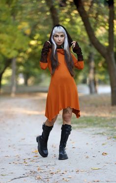 Bordeaux Pixie Hooded Tunic Dress. Winter Long Sleeve Orange | Etsy Elven Style Long Sleeve Dress, Hooded Dresses For Winter Costume Party, Winter Witchy Cosplay Dresses, Witchy Winter Cosplay Dresses, Hooded Fitted Dress For Cosplay, Fitted Hooded Dress For Cosplay, Brown Cosplay Dress, Long Sleeve Dresses For Larp In Fall, Witchy Dress For Fall Alternative Fashion