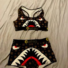 Brand New Without Tags Ethika Sports Bra And Shorts. Very Cute! Matching Ethika Sets Couples, Black Graphic Print Yoga Activewear, Ethika Womens Outfit Baddie, Ethika Boxers Women, Ethika Womens Outfit, Sports Bra And Shorts, Baddie Clothes, Boxers Women, Streetwear Inspo