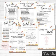 the fall bridal game is set up on top of a wooden table with autumn leaves