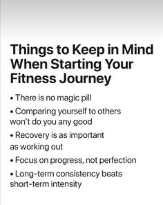 a poster with the words things to keep in mind when starting your fitness journey