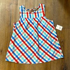 Nwt Crown & Ivy Patriotic Red, White & Blue Gingham Print Tank Top Red Sleeveless Top For Picnic, Playful Plaid Summer Tops, Red Tops For Spring Playtime, Gingham Tank Top, Ivy Girl, Denim Bows, Kids Tank Tops, Casual Tanks, Tanktop Girl