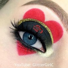 Red Queen Makeup, Hearts Makeup, Disney Inspired Makeup, Alice In Wonderland Makeup, Queen Of Hearts Halloween, Queen Of Hearts Makeup, Wonderland Makeup, Heart Costume