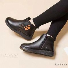 Lasaky - Winter Short Boots with Flat Heel, Cotton Padded, Warm, Slip-resistant, and Soft Soles Non-slip Round Toe Boots, Non-slip Leather Boots With Round Toe, Winter Short Boots, Shoes With Shorts, Short Winter Boots, Short Ankle Boots, Boots Flat, Winter Shorts, Super High Heels