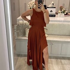 All Orders Ship Within 1-3 Business Days! Maje Long Dress With Two Slits And Side Cut Outs. Brand New With Tags. Condition: Perfect Condition, No Rips Or Holes, Brand New The Color Is Dark Red/Burnt Orange Material: 100% Polyester Size: 2 Smoke Free And Pet Free Home! Dress With Two Slits, Maje Dress, Print Chiffon Maxi Dress, Eyelet Maxi Dress, Ombre Maxi Dress, Asymmetrical Hem Dress, Orange Material, Floral Print Chiffon, Floral Embroidered Dress