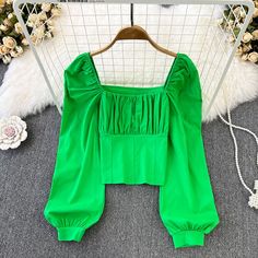 Shipping: Worldwide Express Shipping AvailableDelivery time: 🚚7-15Days Fast ShippingReturns: Fast refund,💯100% Money Back Guarantee.SPECIFICATIONSTop: kpop style blusas, blouses mujer, female teeshirtsThickness: STANDARDSuitable for: women, student, womans, lady, ladies, female, femme, girl, girlsStyle: Office LadyStyle: simple, high quality, street, kpop, fashion, elegantSleeve Style: Puff SleeveSleeve Length(cm): FullShirts Type: BlousesSeason: spring, autumn, fall, winter, summerSeason: All Solid Color Puff Sleeve Blouse For Party, Solid Color Puff Sleeve Top For Party, Stretch Puff Sleeve Solid Color Top, Solid Color Stretch Puff Sleeve Top, Stretch Solid Color Puff Sleeve Top, Trendy Green Cotton Puff Sleeve Top, Trendy Solid Color Puff Sleeve Top, Trendy Solid Color Top With Puff Sleeves, Spring Solid Color Square Neck Top