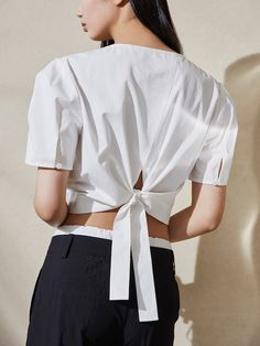 Elegant Linen Top With Tie Back, Elegant Linen Tops With Tie Back, Elegant Linen Tie Back Tops, Spring Workwear Blouse With Tie Back, Elegant Cotton Top With Tie Back, Elegant Cotton Tops With Tie Back, Spring Tie-back Blouse For Work, Elegant Cotton Tie Back Tops, Chic Cotton Blouse With Tie Back