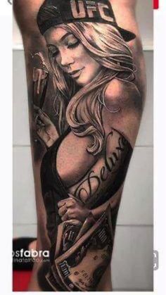 a woman with a tattoo on her leg