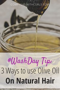 #WashDay Tip: Especially if you have high porosity hair, olive oil could make a great inclusion into your natural hair regimen. Discover the benefits, and how to use it! Mix it in with your natural hair care products, or use it in your LOC/LCO method.  #OliveOil #NaturalHairCare #NaturalHair #LOCMethod #LCOMethod Hair Olive Oil, Lco Method, Olive Oil Benefits, Olive Oil Hair, Natural Hair Routine, Natural Hair Regimen, Hair Care Regimen