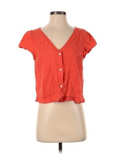 Gap Short Sleeve Blouse Size: Small Tops - used. 55% LINEN, 45% VISCOSE RAYON | Gap Short Sleeve Blouse: Orange Tops - Size Small Gap V-neck Summer Tops, Gap V-neck Tops For Spring, Fitted Button-up Gap Tops, Gap Tops For Spring Vacation, Gap Summer Blouse For Daywear, Casual Cotton Blouse By Gap, Gap Casual Cotton Blouse, Casual Daywear Blouse By Gap, Gap Casual Blouse For Daywear