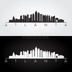 the atlanta skyline in black and white with text atlanta on it royalty illustration