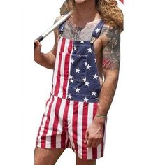 Beautiful good screen recommend One Piece Outfit Jumpsuit, Denim Short Romper, Strap Jeans, Summer Overalls, Overalls Shorts, American Flag Print, Functional Fashion, Casual Rompers