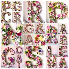 the letters are made out of flowers and have many different designs on them, including one for each letter