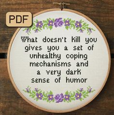 Dark Sense Of Humor, Funny Work, Cross Stitch Funny, Disney Stitch, Embroidery Hoop Art