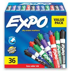 expo dry erase markers, assorted colors, pack of 36 - click on the box