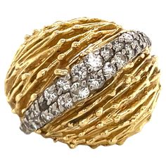 18 Karat Yellow gold dome ring featuring 33 round brilliants weighing approximately 0.60 carats, 17.1 grams. Gold Dome Ring, Dome Ring, Domed Ring, Round Brilliant, Jewelry Pieces, Gold Diamond, Jewelry Rings, Diamonds, Yellow Gold