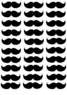 black mustaches are arranged in rows on a white background, each with different shapes and sizes