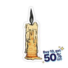 a candle sticker with the words buy 10 get 50 % off