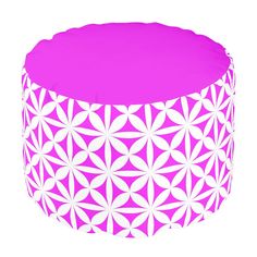 a pink and white flower of life pattern on a round poufce ottoman cover