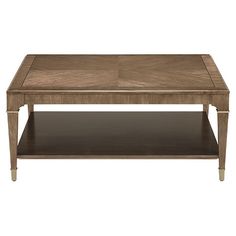 a coffee table with two shelves on each side and an open shelf underneath the top