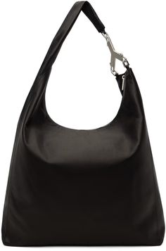 Rick Owens: Black Porterville Cerberus Bag | SSENSE Formal Leather Hobo Bag With Gunmetal Hardware, Luxury Formal Hobo Bag With Gunmetal Hardware, Luxury Hobo Bag With Gunmetal Hardware For Formal Events, Luxury Business Hobo Bag With Silver-tone Hardware, Luxury Hobo Bag With Silver-tone Hardware For Business, Black Hobo Bag With Palladium Hardware For Business, Business Shoulder Bag In Calf Leather With Silver-tone Hardware, Rick Owens Bag, Black Lanyard