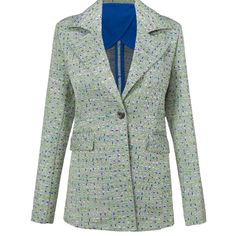 No Tags And Never Worn! This Tweed Blazer Has A Relazed In A Jacquard Double Knit. It Is Tunic Length 27" From Collar To Tail And 15" Shoulder To Shoulder. Green Tweed Outerwear For Office, Tailored Tweed Jacket For Office In Spring, Green Tweed Jacket For Work, Green Spring Tweed Jacket For Office, Spring Tweed Blazer For Office, Fitted Tweed Outerwear For Spring, Green Tweed Jacket For Spring Office Wear, Spring Tweed Jacket With Notch Lapel, Spring Tweed Jacket For Work