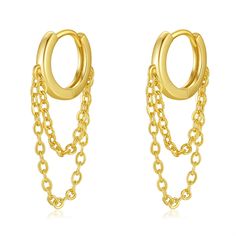 PRICES MAY VARY. ★Trendy Chain Hoop Earrings★ These exquisite small gold hoop earrings for women are crafted with sturdy and safe 925 sterling silver post clasp, easy to wear and comfortable, lightweight chain drop earrings is great for daily wear. The gold tassel earrings can also be mixed with other multiple cartilage piercing cuff earrings to create your own unique style. ★Quality Gold Huggie Earrings★ The material of the dangle chain mini hoop earrings is superior copper with 14k real gold p Gold Tassel Earrings, Small Gold Hoop Earrings, Small Gold Hoops, Mini Hoop Earrings, Double Chain, Huggie Hoop Earrings, Girls Earrings, Gold Earrings Dangle, Cuff Earrings