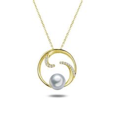 In this photo there is a yellow gold circle pendant with diamonds and one white Akoya pearl. Elegant Yellow Gold Tahitian Pearl Jewelry, Gold Jewelry With Diamond And Pearl Pendant, Gold Diamond Jewelry With Pearl Pendant, Yellow Gold Diamond Jewelry With Pearl Pendant, Elegant Gold Tahitian Pearl Jewelry, Gold Jewelry With Diamond Accents And Akoya Pearl, Yellow Gold Tahitian Pearl Necklace, Gold Tahitian Pearl Necklace For Anniversary, Gold Akoya Pearl Jewelry With Diamond Accents