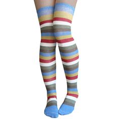 These Cozy, Lightweight Knee Socks Boast A Rainbow Of Relaxed Colors, Featuring Unique Stripes In Light Blue, Sage, Burgundy, Winter White, Olive, And Brown. Made In Usa. Size: Women's 7-11 Material: 80% Cotton, 20% Nylon & Elastic Length: 32” - 34” Before Stretched Striped Thigh High Socks, Orange Socks, Polka Dot Socks, Green Socks, Shades Of Light Blue, Nautical Looks, Blue Sage, Pastel Stripes, Over The Knee Socks