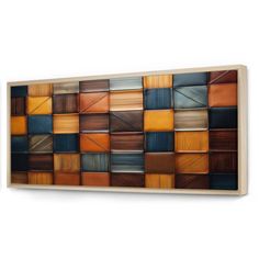 a wooden wall hanging with different colored squares on it