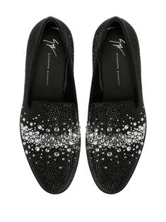 Giuseppe Zanotti Marthinique rhinestone-embellished Loafers - Farfetch Rhinestone Material, Velvet Loafers, Men's Slippers, Driving Moccasins, Suede Fashion, Mens Slippers, Giuseppe Zanotti, Shoe Collection, Loafers Men