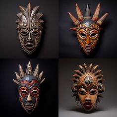 African Masks Art Project, Black And Red Highlights, Exaggerated Expressions, Aztec Mask, Occult Tattoo, African Inspired Decor, Peter Blake, Mask Style, Hand Painted Textures